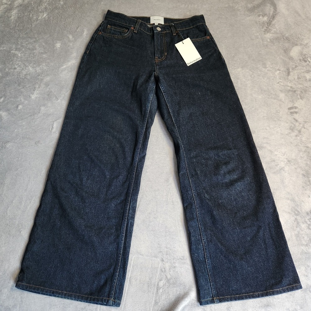 New reformation cary low rise slouchy wide leg jeans size 25 Ondine dark wash